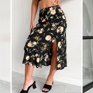 Floral Black Midi Skirt